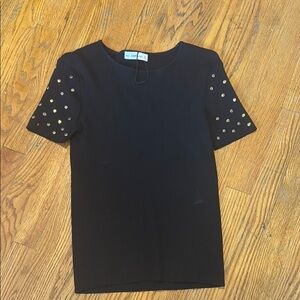 Zara Knit Black Short Sleeve Top with Stud Accents ribbed